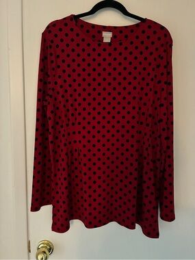 Chico's Red Long-Sleeve Polka Dot Tee #35